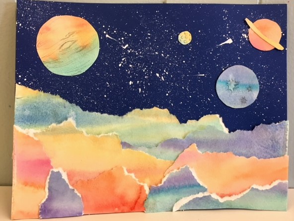 watercolor space landscape art class example