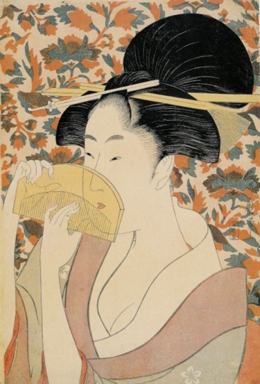 Utamaro portrait Woman holding a comb Japanese