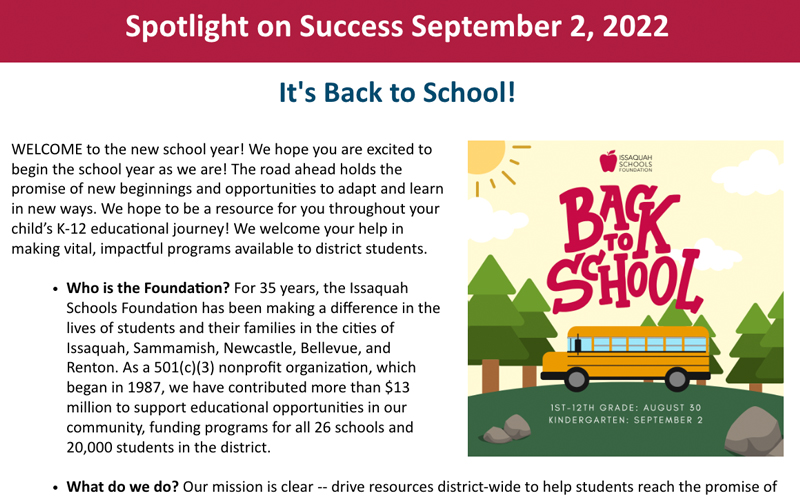 Issaquah Schools Foundation Spotlight On Success - September Article Image
